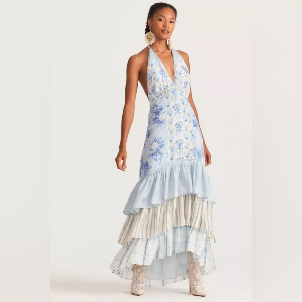 Loveshackfancy Sicilia Silk Maxi Dress in Ocean Spray Mist Print